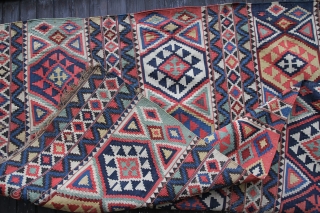 Shahsawan Kelim very good natural color, brown color corroded, otherwise good condition
Size: 285x149cm 
PRICE: 1200€                  