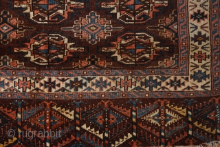 Yomut Chuval, wool/wool, chocolat deep brown, approx. 114 x 78 cm, good condition, Erre secondary güls, probably Igdir- tribe              
