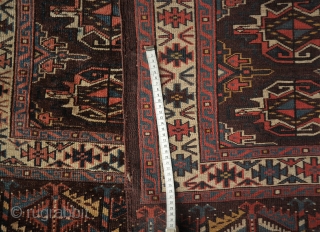 Yomut Chuval, wool/wool, chocolat deep brown, approx. 114 x 78 cm, good condition, Erre secondary güls, probably Igdir- tribe              