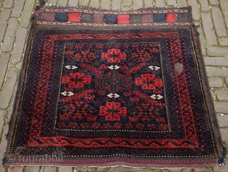 Baluch bag face with camels, fine weave and high quality, very beautiful but with some moth damage, 72 x 71 cm.            