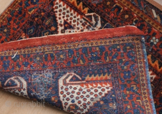 pretty rare Afshar bag face. The design of the blue-ground bag faces consists of four white stylised animals arranged around a central serrated diamond. The closure band is woven in sumakh technique.  ...