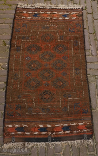 Rare small Baluch double niche rug in excellent condition, complete with kilim ends. is has a silky glow. 
These rugs are often described as funeral rugs. This is an exceptional small one,  ...