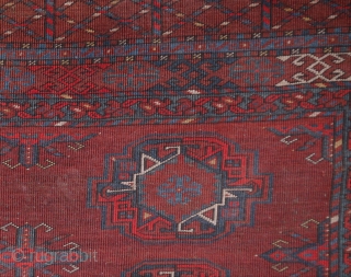Rare Kizilayak Turkmen chuval, delicate and very fine weave, 19th century, some unusual features like the gül and the yurt like construction on the top border. very intense deep red colour, like  ...