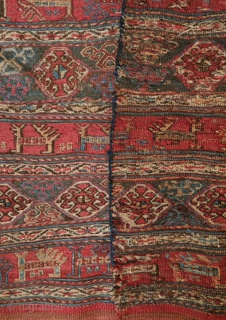 Shahsevan? Caucasian? Small weaving, maybe a kind of mafrash or a saddle cover. With birds and a lot of colours, as an old feeling, traces of wear. 
90 x 76 cm.  