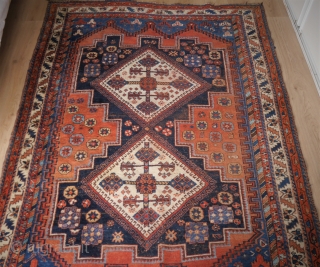 Afshar rug with beautiful natural colours, some low pile, all sides secured, recently handwashed. 200 x 141 cm.
you can also reach me on www.beamol.nl
         