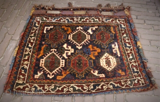 Cloud band Khamseh bag, natural colours, perfect condition, soft wool, pliable, full pile,made around 1920, a beauty! 78x73 cm.

              