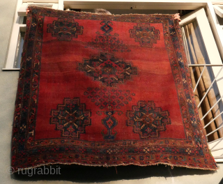 Impressive Afshar rug with classic medallion motif. It has some issues and low pile all over, but still very nice. 157 x 170 cm. 
please use contactform on www.beamol.nl    
