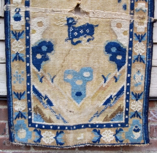 Fresh to the market early 19th century Chinese small rug. Worn strip across middle visible in photo. Badly in need of a wash.          