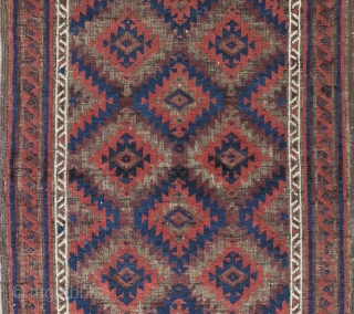 Super small old Baluch. Brown corroded to foundation, but everything else is full Pile. Great Color and Wool. 
Approx 30" x 58". The main listing picture is most accurate for color. The  ...