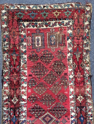 The King of Kurdish funk!!! This is such a cool, funky and graphic rug. A real village weaving. Varies from full chunky pile to a bit lower, with some moth damage on  ...