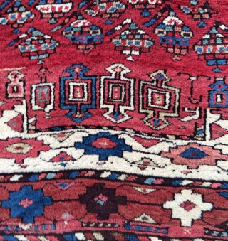 The King of Kurdish funk!!! This is such a cool, funky and graphic rug. A real village weaving. Varies from full chunky pile to a bit lower, with some moth damage on  ...