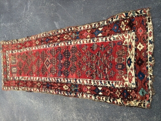 The King of Kurdish funk!!! This is such a cool, funky and graphic rug. A real village weaving. Varies from full chunky pile to a bit lower, with some moth damage on  ...