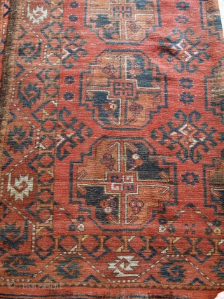 Central Asian Main Carpet with large guls. Some features resemble Turkmen weavings from the Middle Amu Darya region but the construction of this piece, including one strand per pass wefting, is unlike  ...