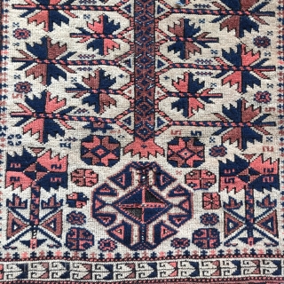 Tall camel ground Baluch prayer rugs with copious silk highlights, some damage at the top, beautiful flatwoven ends which have been reattached. Very elegant         