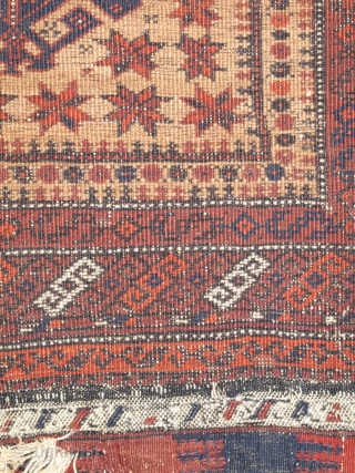 Crisply drawn Camel Ground Baluch Prayer Rug with elongated stylized hands, depressed warp Khorosan type. Dated Baluch prayer rug, a piece from Basha's Baluch Collection. 2'7"x4'7"
       