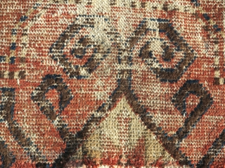 Kirghiz fragment found in Tibet, older than any Kirghiz piece I've seen with an ancient aesthetic. ... It appears to be quite old. Warp is hand spun cotton, and the piece is  ...