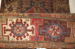 East Anatolian Rug with Transylvanian Border. Great graphics, 3 medallions nicely drawn with an assortment of scorpions. Good colors with an unusual subdued palette. Condition is fair with scattered old "repair" and  ...