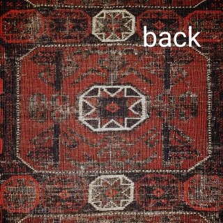 Baluch rug with a field composed of three octagon star bags, a rare design group of Baluch rugs. Most of this type are symmetrically knotted. This is the only asymmetrically knotted type  ...