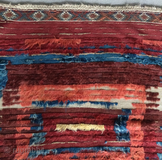 East Anatolian Kurd long pile fluffy rug on a striped kilim. Not sure what these are called but this is a good old one. About 110x220cm       