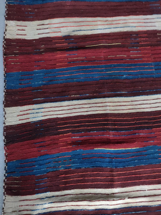 East Anatolian Kurd long pile fluffy rug on a striped kilim. Not sure what these are called but this is a good old one. About 110x220cm       
