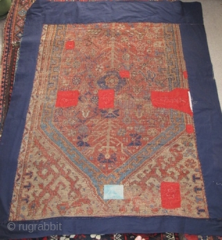 Large 18th century Ushak Prayer Rug, conserved and partially mounted, 4'7"x5'6" /140x168cm                     