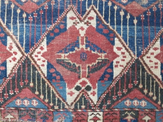 Central Asian Middle Amu Darya Area or Ersari Chuval with an ikat pattern. Crazy drawing with a lot of asymmetry, good color with a peculiar blue/black/green color. Some flat-stitch repair in the  ...