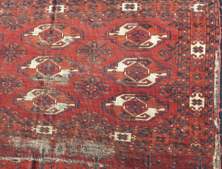 Oldest of this type around. Large Kizyl Ayak Turkmen chuval, great weave, floppy handle, beautiful spacing, and rich saturated colors. a portion of the grey flatwoven back is still preserved and as  ...