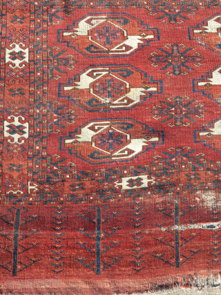 Oldest of this type around. Large Kizyl Ayak Turkmen chuval, great weave, floppy handle, beautiful spacing, and rich saturated colors. a portion of the grey flatwoven back is still preserved and as  ...