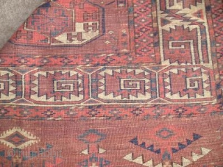 Yomut Tauk Nuska Gol Main carpet. Old but damaged. Very nicely drawn minors.                    