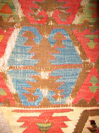 Anatolian Kilim Fragment, nice old colors and blanket-like handle. 5'6"x2'7"                       
