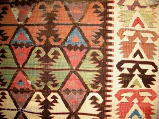 Anatolian Kilim Fragment, nice old colors and blanket-like handle. 5'6"x2'7"                       