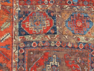 East Anatolian Kurdish Rug with  Memling Guls. Probably 18th century with a rich, diverse and moody color palette, exceptional wool and dramatic drawing. Worn and fragmented but gorgeous, mounted and conserved.  ...