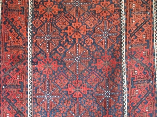 Luscious Arab Baluch Rug with Floating Chemches. Saturated soft wool with all natural colors. Good color shift from vibrant madder red to rust-orange at the top third. Slightly sculptural affect. Asymmetrically knotted  ...