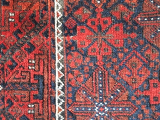 Luscious Arab Baluch Rug with Floating Chemches. Saturated soft wool with all natural colors. Good color shift from vibrant madder red to rust-orange at the top third. Slightly sculptural affect. Asymmetrically knotted  ...