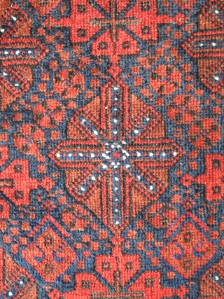 Luscious Arab Baluch Rug with Floating Chemches. Saturated soft wool with all natural colors. Good color shift from vibrant madder red to rust-orange at the top third. Slightly sculptural affect. Asymmetrically knotted  ...