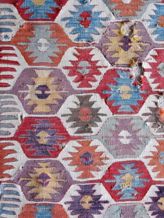 Anatolian Kilim Fragment with particularly pleasing purples. 
Central Anatolia, circa 1800 (2'8"x4'10") 81x147cm. All Colors Are Excellent.                