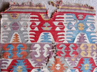 Anatolian Kilim Fragment with particularly pleasing purples. 
Central Anatolia, circa 1800 (2'8"x4'10") 81x147cm. All Colors Are Excellent.                