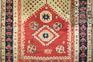 Small 19th century Bergama prayer rug, soft wool, generally intact with some old repair at the top left corner and middle right of the field. Enjoyable as 8s or can be restored.  ...