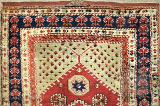 Small 19th century Bergama prayer rug, soft wool, generally intact with some old repair at the top left corner and middle right of the field. Enjoyable as 8s or can be restored.  ...