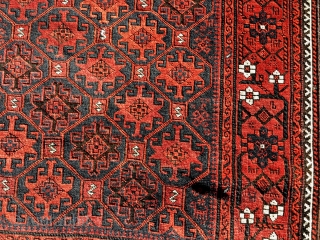 Boucher-esque Khorosan Baluch rug with Memling tile design. Animals drawn all over the place including the field, border, and even within the flatwoven ends. Good state of preservation with sides and ends  ...