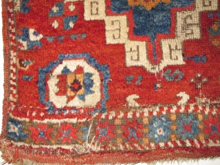 Yastik-shaped East Anatolian pastiche nicely assembled from what must have been a great East Anatolian Sivas? rug. Thick pile, good colors, could use a wash. 33"x22"       