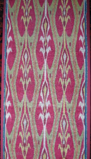 Central Asian Silk Ikat, blue silk weft, probably Tajik, The panel is conserved and beautifully mounted. 3'x1'6"                