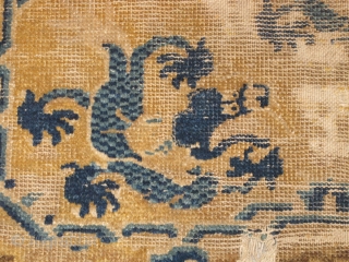 Chinese Ningxia Dragon Seating Square, probably 18th cen. Qianlong period. rough condition and could use a wash but very compelling drawing. (size = 25"x26" / 64x68cm)       