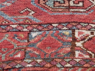 Super Soft Eastern Turkmen Chuval, Kizyl Ayak design but feels more Ersari. Strongly articulated abrash with a multicolored pastel palette at the bottom including purple, several light blues, lemon yellow and sea-greens.  ...