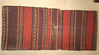 Pair of complete green-ground Baluch khorjin with aubergine. Western Afghanistan, color is really good and difficult to capture. Subtle idiosyncratic drawing improvisations throughout. Soft wool,  Great colorful striped flatwoven back  