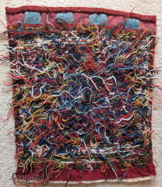 Shahsevan sumak bag face. Very nice greens, wonky tribal shape. Size is 17"x20"                    
