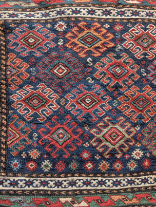 Shahsevan sumak bag face. Very nice greens, wonky tribal shape. Size is 17"x20"                    