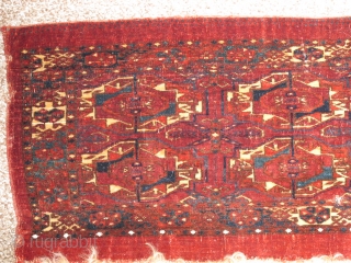 8 Gul Tekke torba. One of only a handful of known examples. Good age, fine weave with classic Tekke drawing. Some cotton highlights including but not limited to the pearl ornamentation above  ...