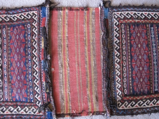 Very Rare, Very Old Complete Khorosan Quchan Kurd? ( or perhaps Khorosan Afshar ? )Double Saddle Bags (Khorjin). Bagfaces are done in bands of colorful floating weft work with wool and goat-hair  ...