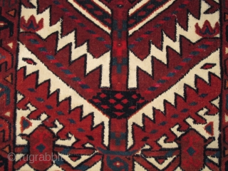 Exceptionally graphic Turkmen tentband fragment, velvety pile, vivid natural color including a few silk highlights. There are two clean easily repairable rips, otherwise in good shape.       